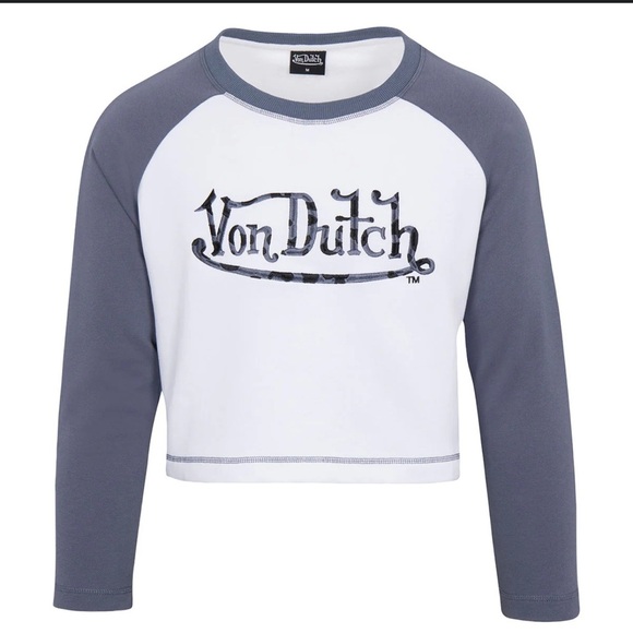 Von Dutch Tops - Von Dutch blueberry Cheetah Long Sleeve cropped Tee